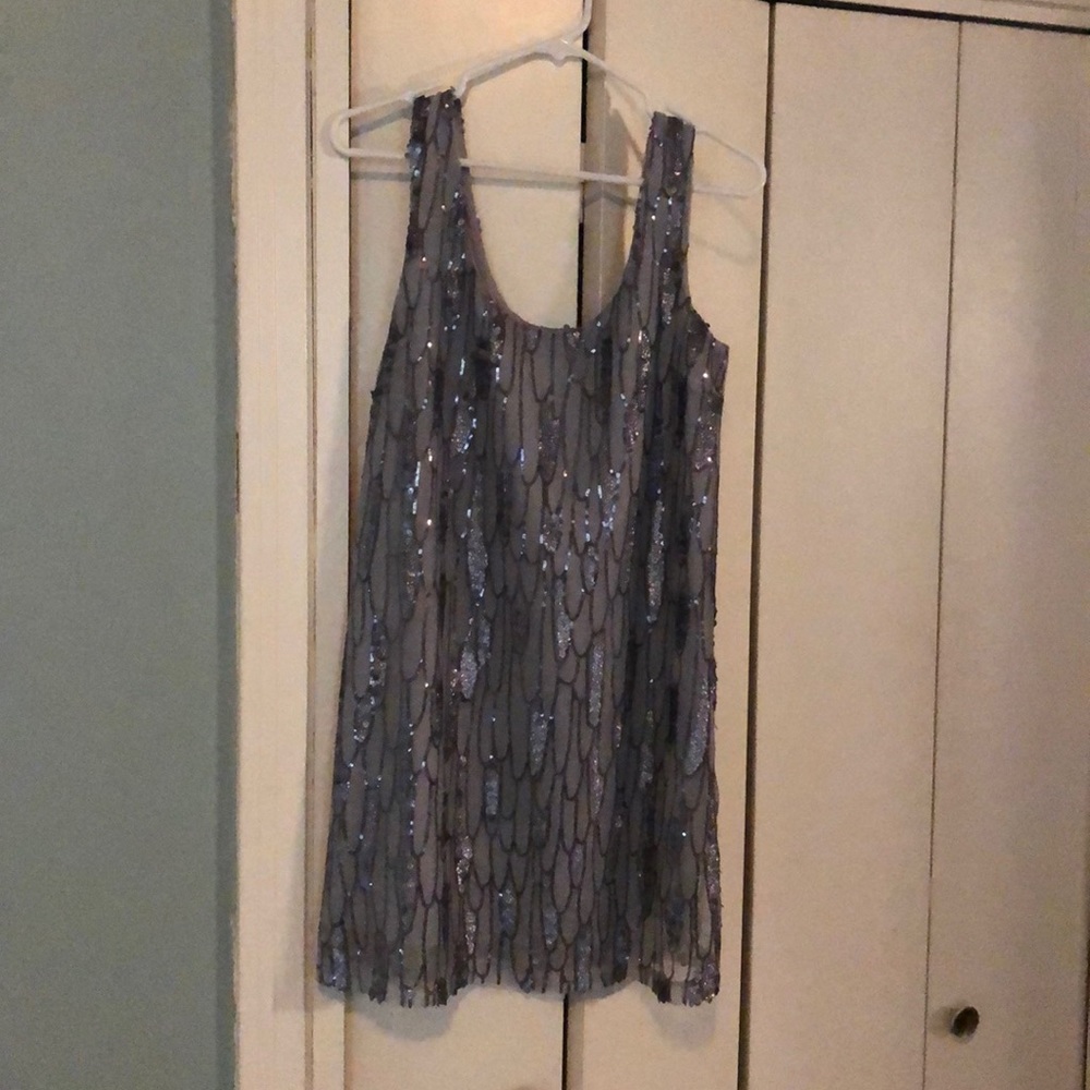 Silver, sequined, cocktail dress